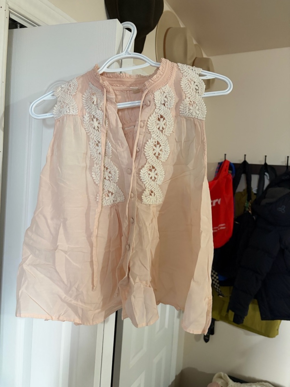 Free People Sleeveless Crochet-Trim Blouse - Blush Pink